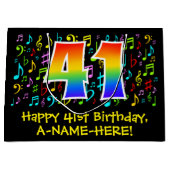 41. Geburtstag - Farbige Musiksymbole, Regenbogen Große Geschenktüte (Vorderseite)