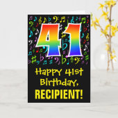 41. Geburtstag: Farbige Musiksymbole + Regenbogen Karte (Gelbe Blume)