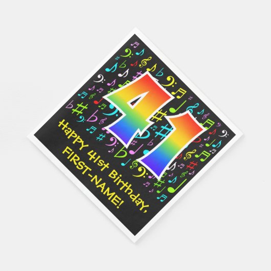 41. Geburtstag - Farbige Musiksymbole, Regenbogen Serviette (Ecke)
