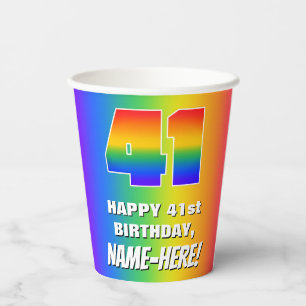 41. Geburtstag: Farbiges, lustiges Regenbogenmuste Pappbecher
