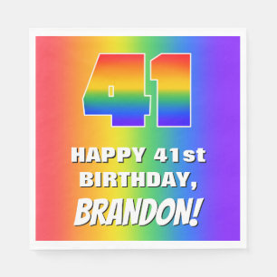 41. Geburtstag: Farbiges, lustiges Regenbogenmuste Serviette