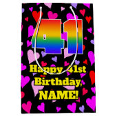 41. Geburtstag: Loving Hearts Pattern, Regenbogen Mittlere Geschenktüte (Vorderseite)