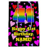41. Geburtstag: Loving Hearts Pattern, Regenbogen Mittlere Geschenktüte (Rückseite)