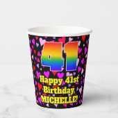 41. Geburtstag: Loving Hearts Pattern, Regenbogen  Pappbecher (Rückseite)