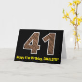 41. Geburtstag: Name + Imitate Holzkörnchen Muster Karte (Gelbe Blume)