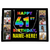 41. Geburtstag: Regenbogentext, benutzerdefinierte Große Geschenktüte (Vorderseite)