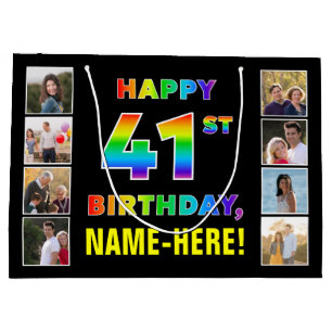 41. Geburtstag: Regenbogentext, benutzerdefinierte Große Geschenktüte