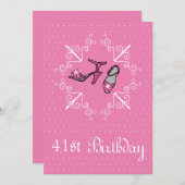 41. Geburtstag, rosa Schuhe, Einladung (Vorne/Hinten)