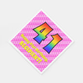 41. Geburtstag: Rosa Streifen & Herz, Regenbogen # Serviette (Ecke)