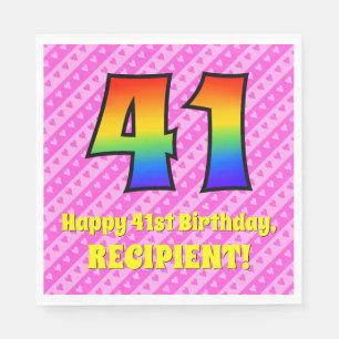 41. Geburtstag: Rosa Streifen und Herz, Regenbogen Serviette