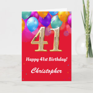41. Geburtstag Rot und Gold farbige Ballons Karte