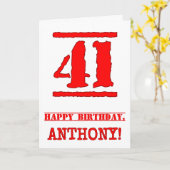 41. Geburtstag: Spaß, Red Rubber Briefmarke Inspir Karte (Gelbe Blume)