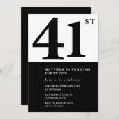 41. Geburtstagseinladungen Schwarz-Weiß-Elegant Einladung (Vorne/Hinten)