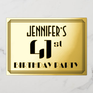 41. Geburtstagsfeier: Art Deco-Look „41“ und Name Folieneinladung