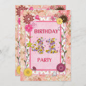 41. Geburtstagsfeier mit Blumenrahmen Einladung (Vorne/Hinten)