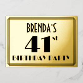 41. Geburtstagsparty — Art Deco Look "41" + Name Folieneinladung