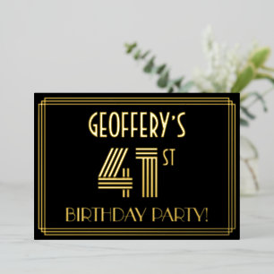 41. Geburtstagsparty — Art Deco Stil "41" + Name Folieneinladung