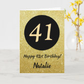 41. Happy Birthday Black and Gold Glitzer Card Karte (Gelbe Blume)