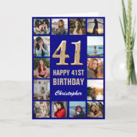 41. Happy Birthday Navy Blue & Gold Foto Collage