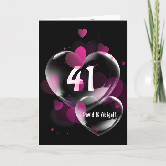 41. Jubiläum Herzblasen auf schwarz Karte (Vorderseite)