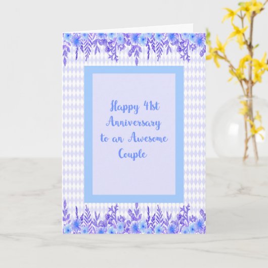 41. Jubiläumskarte in blau mit Blumengrenzen Karte (Gelbe Blume)