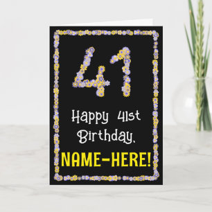 41st Birthday: Floral Flowers Number, Custom Name Karte
