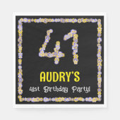 41st Birthday: Floral Flowers Number, Custom Name Serviette (Vorderseite)