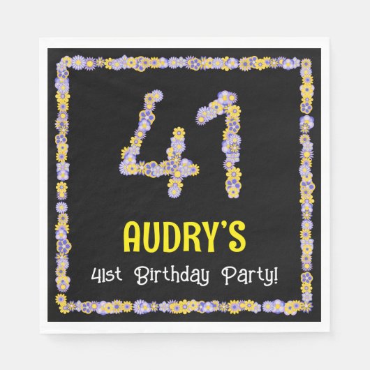 41st Birthday: Floral Flowers Number, Custom Name Serviette (Vorderseite)
