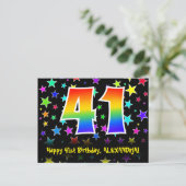 41st Birthday: Fun Stars Pattern, Rainbow 41, Name Postkarte (Stehend Vorderseite)