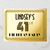 41st Birthday Party ~ Art Deco Style “41” + Name Folie Einladungspostkarte (Vorderseite)