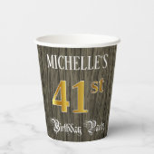 41st Birthday Party — Faux Gold & Faux Wood Looks Pappbecher (Rückseite)