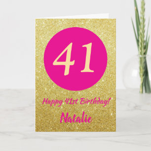 41st Happy Birthday Hot Pink and Gold Glitter Karte