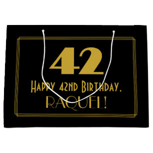 42. Geburtstag — Art Deco Inspiriert Aussehen "42" Große Geschenktüte