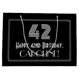 42. Geburtstag — Art Deco Inspiriert Aussehen "42" Große Geschenktüte