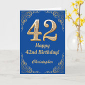 42. Geburtstag Blue and Gold Glitzer Frame Karte (Gelbe Blume)