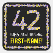 42. Geburtstag: Blumennummer, Individuelle Name, B Quadratischer Aufkleber (Vorderseite)