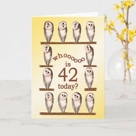 42. Geburtstag, Curious Eule-Karte. Karte (Gelbe Blume)