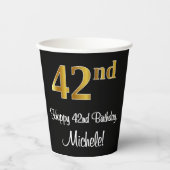 42. Geburtstag - Elegante Luxuriöse Imitate Gold L Pappbecher (Vorderseite)
