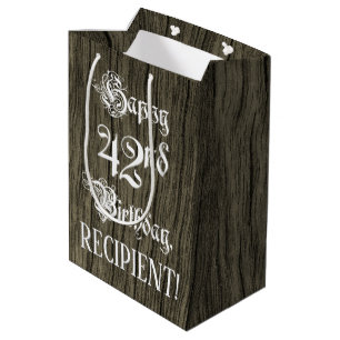 42. Geburtstag: Extravagant, Imitate Holzaussehen Mittlere Geschenktüte