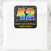 42. Geburtstag: Farbige Musiksymbole, Regenbogen 4 Quadratischer Aufkleber (Tasche)