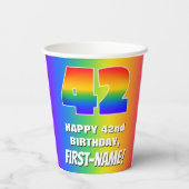 42. Geburtstag: Farbiges, lustiges Regenbogenmuste Pappbecher (Rückseite)