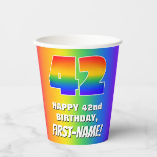 42. Geburtstag: Farbiges, lustiges Regenbogenmuste Pappbecher