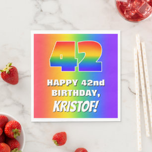 42. Geburtstag: Farbiges, lustiges Regenbogenmuste Serviette