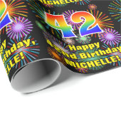 42. Geburtstag: Fun Fireworks, Rainbow Look # "42" Geschenkpapier (Rolleneckpunkt)