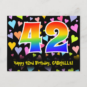42. Geburtstag: Fun Hearts Pattern, Regenbogen 42 Postkarte
