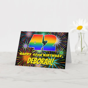 42. Geburtstag: Lustige, bunte Feuerwerksfeier Karte