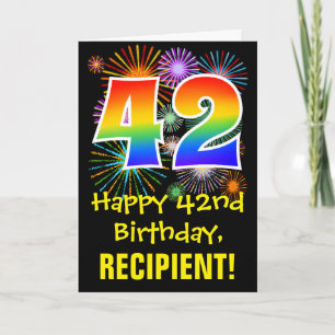 42. Geburtstag: Lustiges Feuerwerk Muster + Regenb Karte