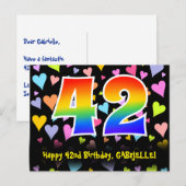 42. Geburtstag: Lustiges Herzen-Muster, Regenbogen Postkarte (Vorne/Hinten)