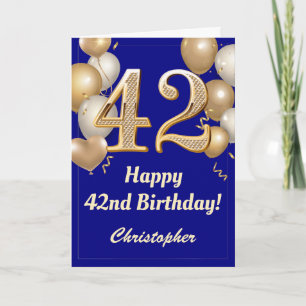 42. Geburtstag Navy Blue und Gold Balloons Confett Karte