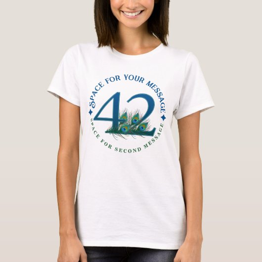 42. Geburtstag oder Jubiläum Pfauenfedern T-Shirt (Vorderseite)